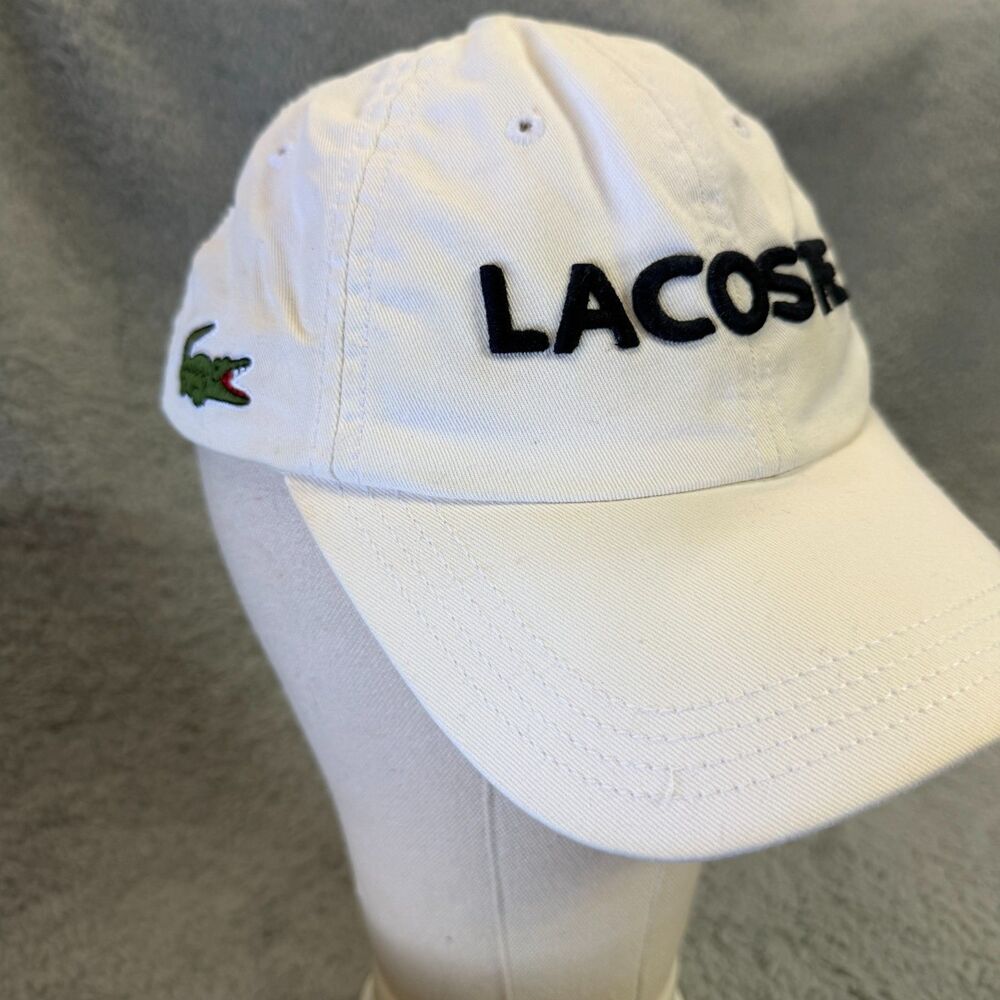 LACOSTE Baseball Cap Hat Size 00 White Black Cotton Embroidered B7651 Adjustable